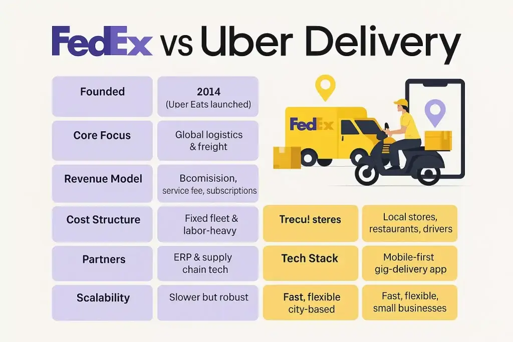 FedEx vs Uber Delivery Business Model Comparisonย 1 infogrphic image for fedex vs uber delivery