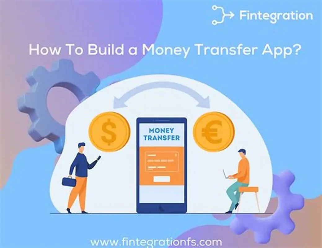 Illustration of international money transfer concept with smartphone, dollar sign, currency exchange arrows, and global elements on a blue background