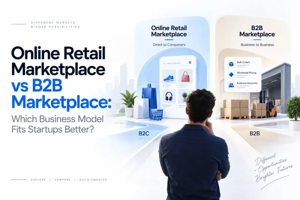 Online retail marketplace vs B2B marketplace business model comparison for startups