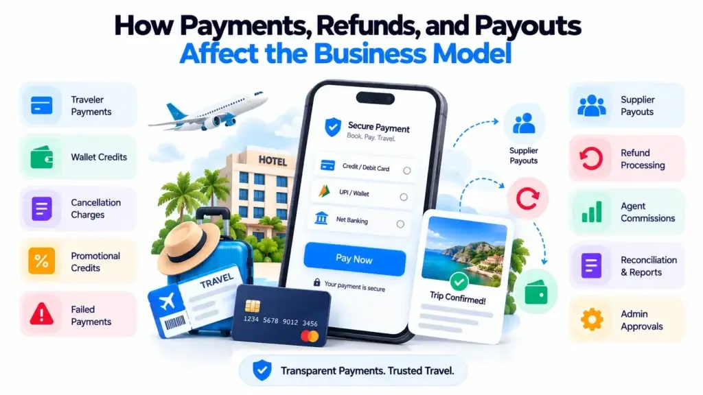 Regional Travel Booking Platform Business Model: How Travelers, Suppliers, Agents, and Booking Operations Connect 2 Payments, refunds, and payouts affecting the Regional Travel Booking Platform Business Model of a regional travel booking platform