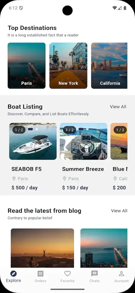 Dream Yacht Charter Clone 20 Dream Yacht Charter Clone app showing top destinations and boat listings