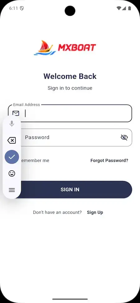 GetMyBoat Clone 23 GetMyBoat clone app login and signup screen.