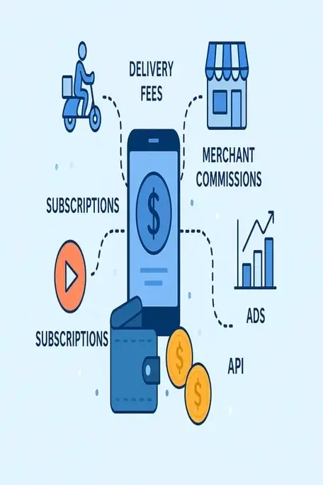 Business Model of Postmates : Complete Strategy Breakdown 2026 1 infographic showing Postmates revenue model with delivery fees, commissions, and ads