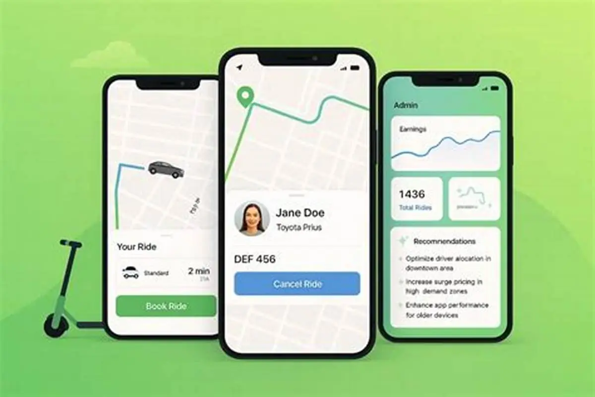 Creative concept of Lyft Clone app showing ride-hailing and tracking interface