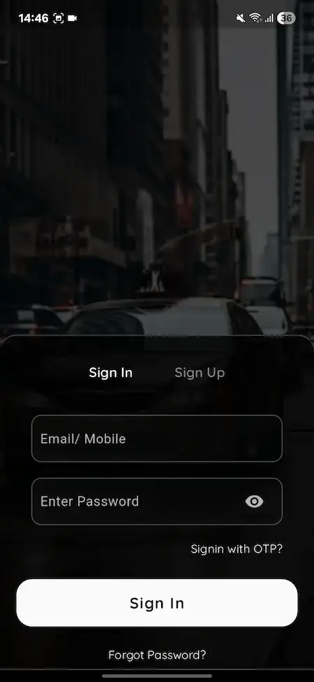 Uber Clone 25 Uber clone sign in screen with email mobile login password field OTP sign-in option and forgot password link