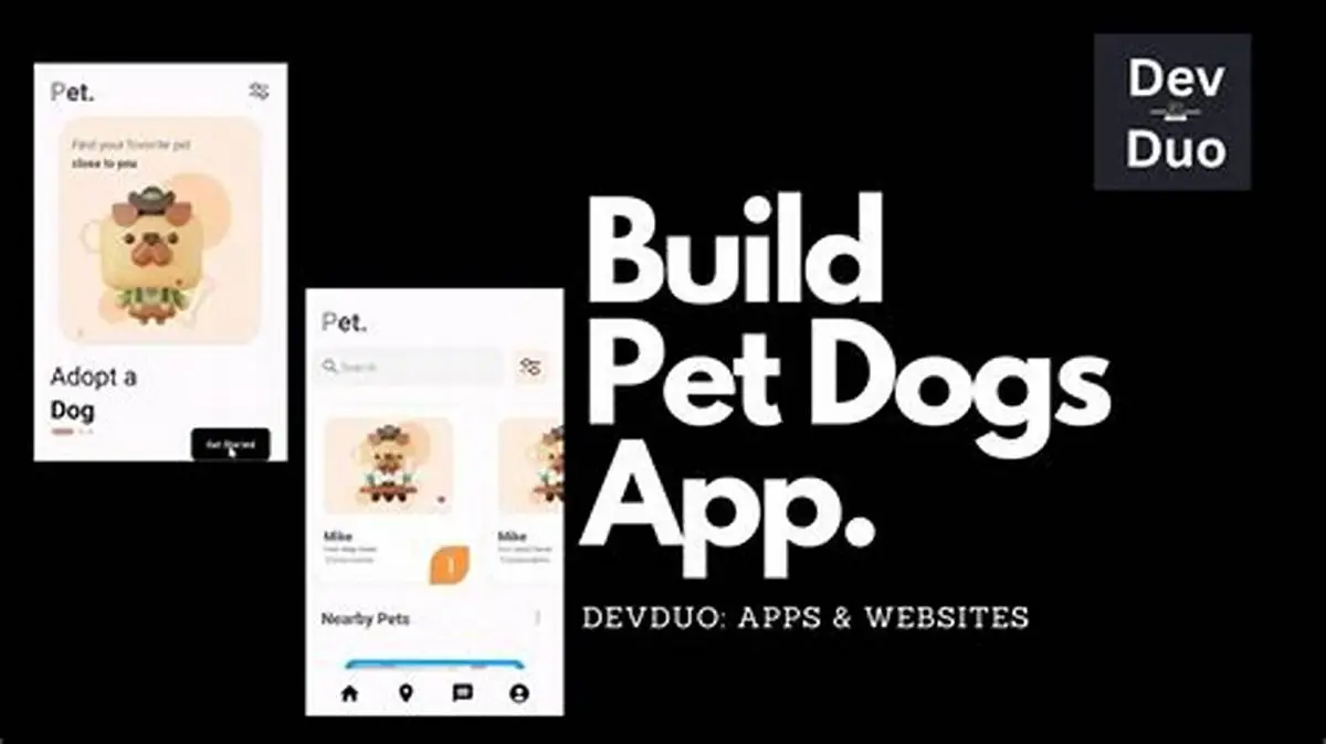 Dog walker with leashed dog in a city park while a smartphone shows a live route in a pet care app.