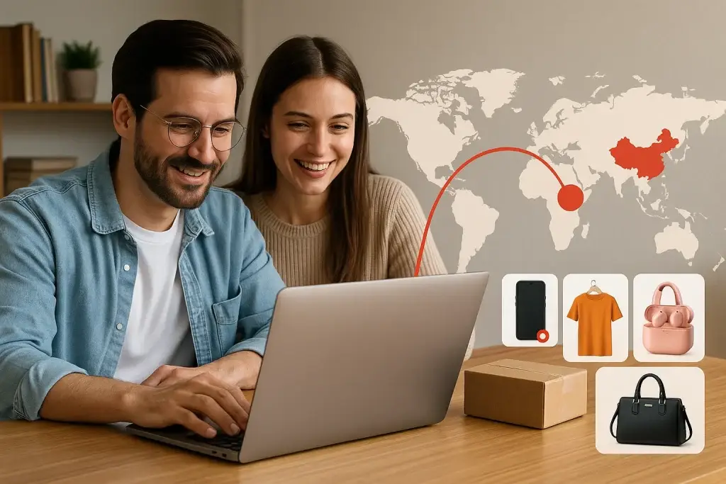 What is AliExpress App and How Does It Work? 1 Couple shopping on laptop for AliExpress products with global delivery from China