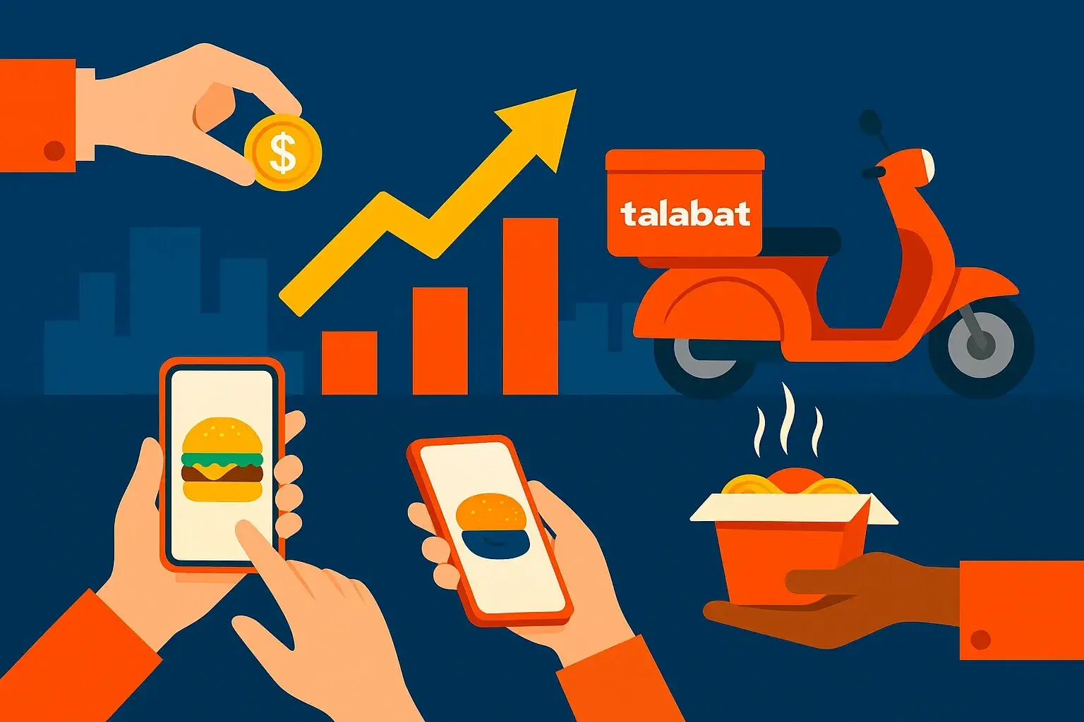 Talabat revenue model and delivery network illustration 2025