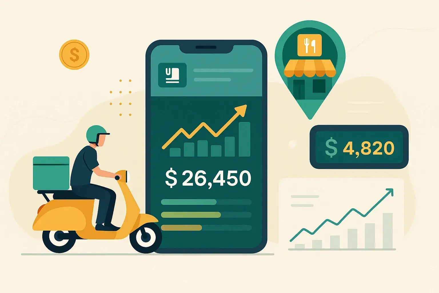Uber Delivery Clone revenue model showcasing app monetization, commission earnings, and delivery growth in 2025