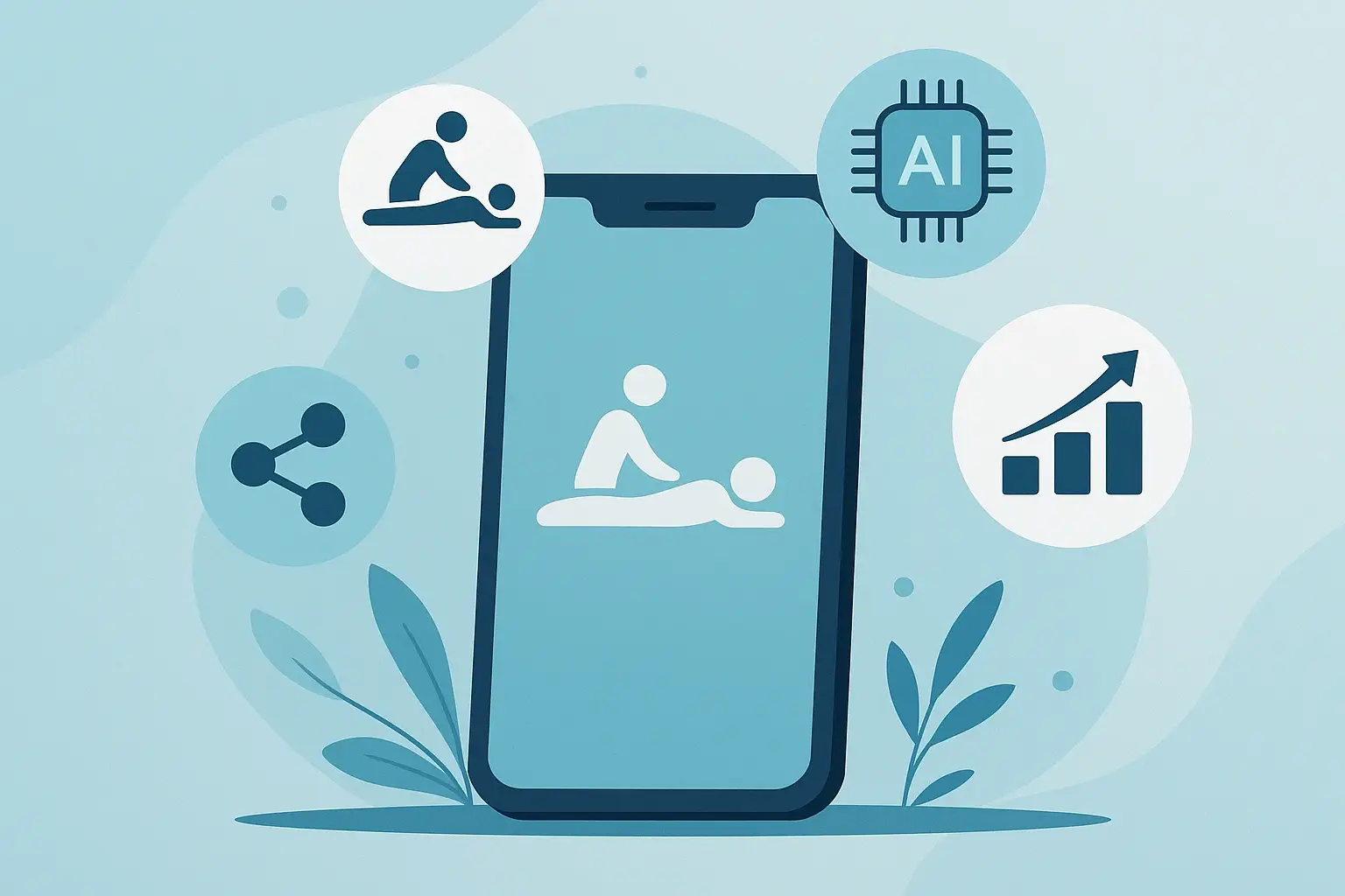 Modern digital illustration showing Uber-for-Massage clone app ecosystem blending technology, wellness, and revenue growth
