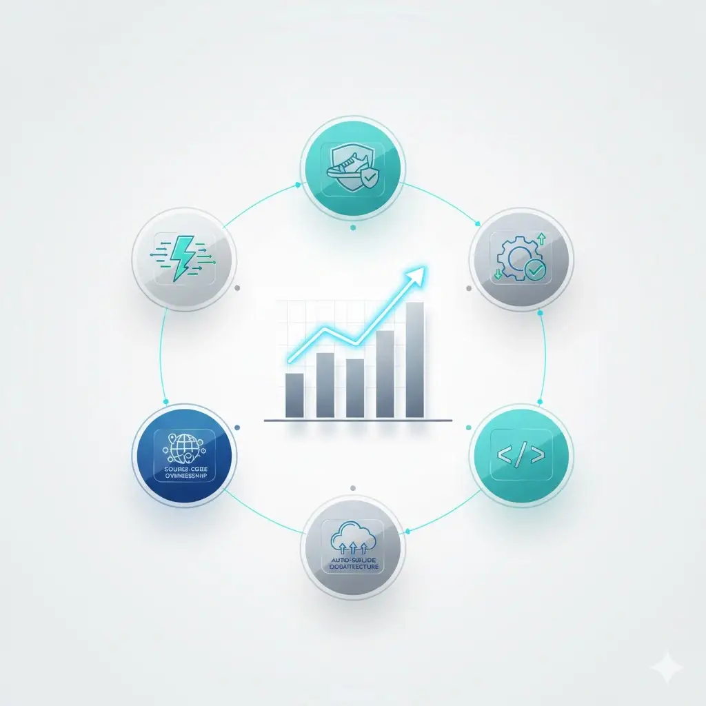 Best StockX Clone Scripts 2025: Build Your Own Sneaker & Collectibles Marketplace Fast 1 Engaging 3D chart-style graphic illustrating Miracuvesโ strengths for StockX Clone Script development on a white background.
