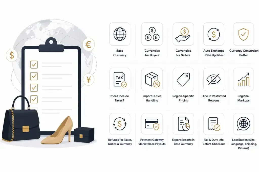 How Should Luxury Fashion Marketplaces Handle Global Pricing, Currencies, and Regional Differences? 2 Global luxury fashion marketplace pricing controls for currencies, exchange rates, taxes, duties, regional markups, payouts, refunds, and localization.