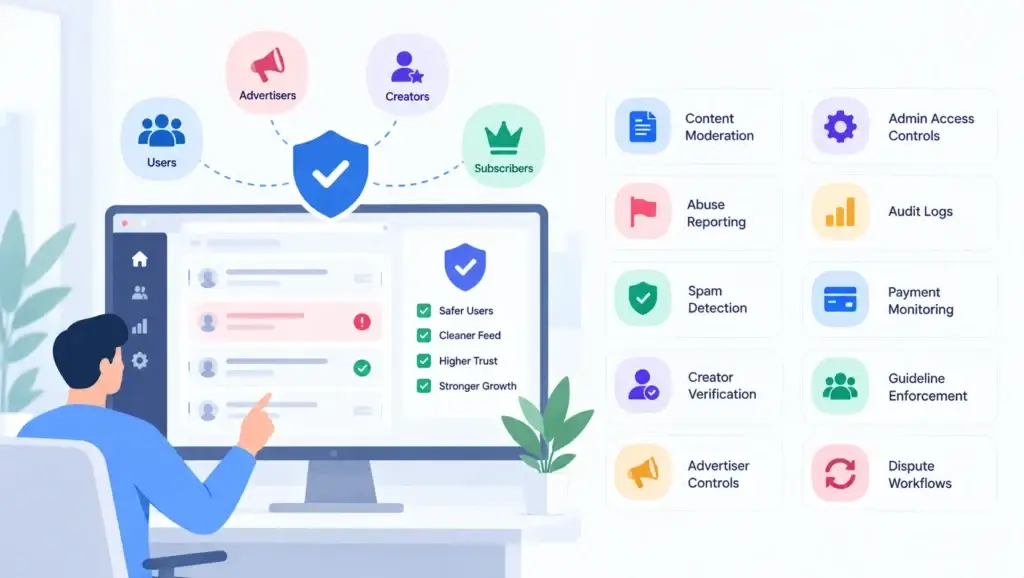 How Real-Time Microblogging Platforms Generate Revenue From Ads, Subscriptions, Creator Tools, and Data Services 2 Microblogging platform moderation and trust features including abuse reporting, spam detection, creator verification, advertiser controls, and payment monitoring.