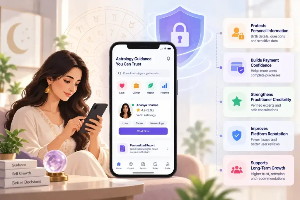 Trust and Security in an Astrology Portal Platform: Data Protection, Access Control, and Payment Safety 1 Secure astrology consultation platform protecting personal information, payments, practitioner credibility, and user trust.