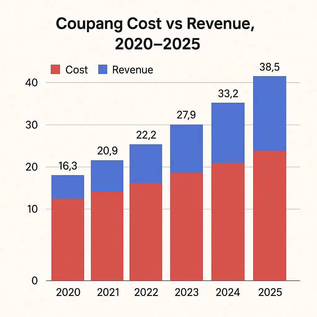 Coupang Revenue Model: How Coupang Makes Money in 2026 2 Cost vs Revenue visualization Coupang