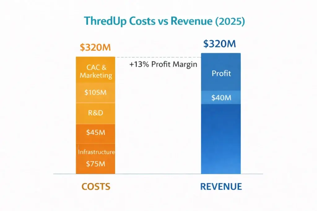 ThredUp Clone Revenue Model: How ThredUp Makes Money in 2026 2 Cost vs Revenue visualization therd up