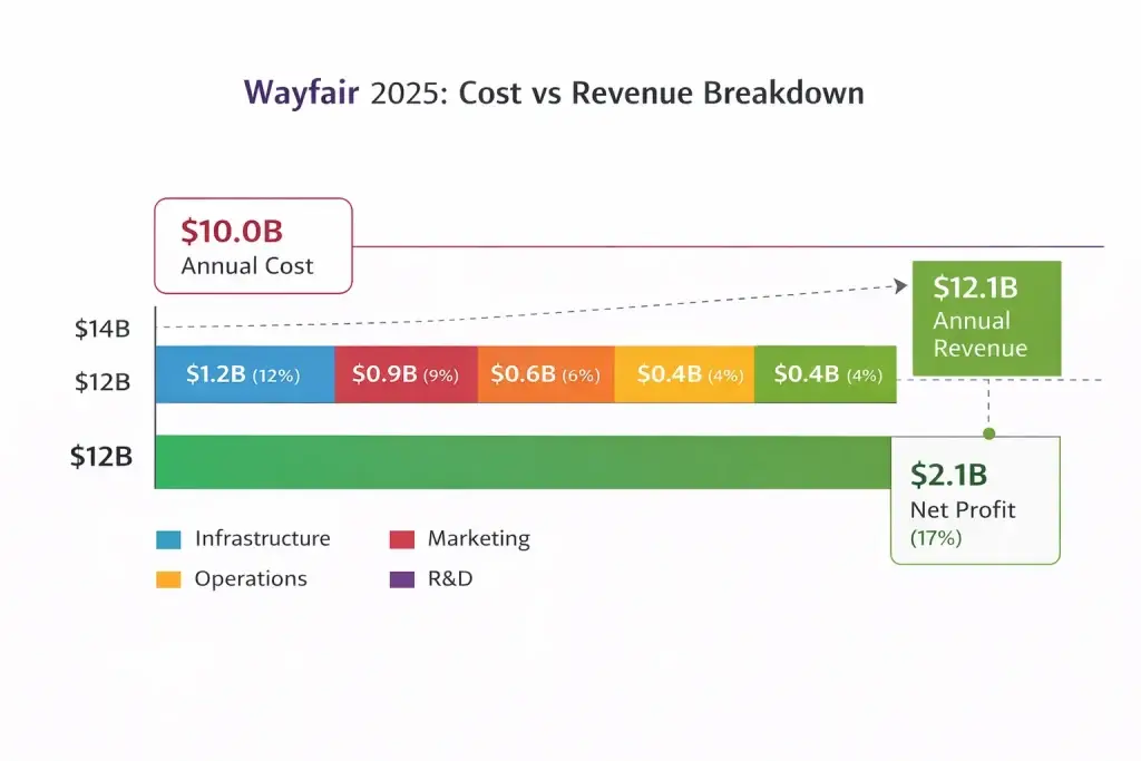 Wayfair Revenue Model: How Wayfair Makes Money in 2026 2 Cost vs Revenue visualization wayfair