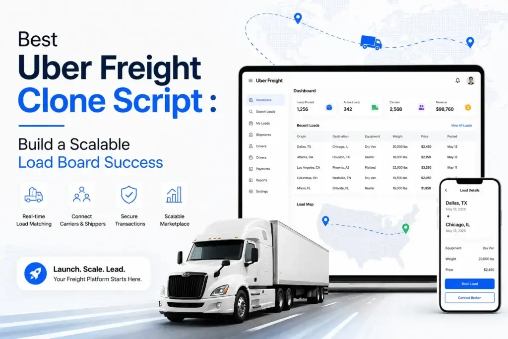 Best Uber Freight clone script featuring real-time load matching, carrier and shipper connections, secure transactions, and scalable load board management
