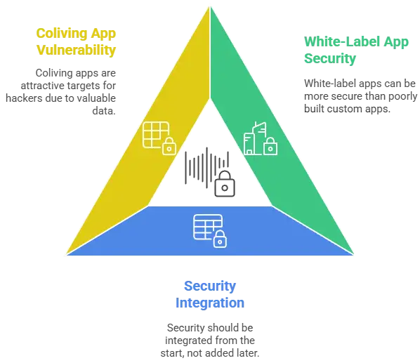 How Safe Is a White-Label Habyt-Style App in 2026? 1 White-label Habyt app security diagram showing coliving app vulnerabilities, secure white-label app architecture, and early security integration