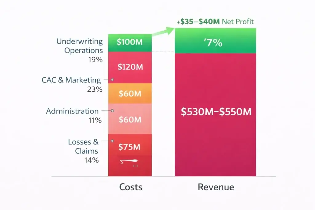 Lemonade Clone Revenue Model: How Lemonade Makes Money in 2026 2 Cost vs Revenue visualization lemonade