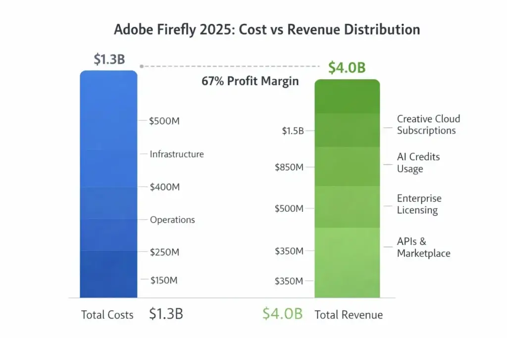 Adobe Firefly Revenue Model: How Adobe Firefly Makes Money in 2026 2 Cost vs Revenue visualization Adobe