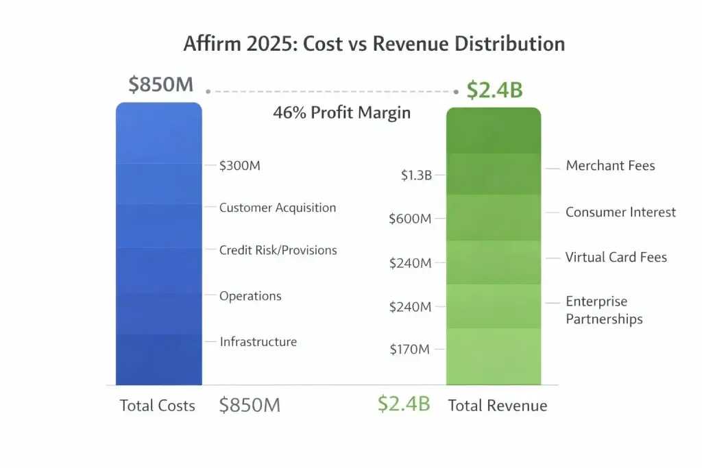 Affirm Revenue Model: How Affirm Makes Money in 2026 2 Cost vs Revenue visualization Affrim