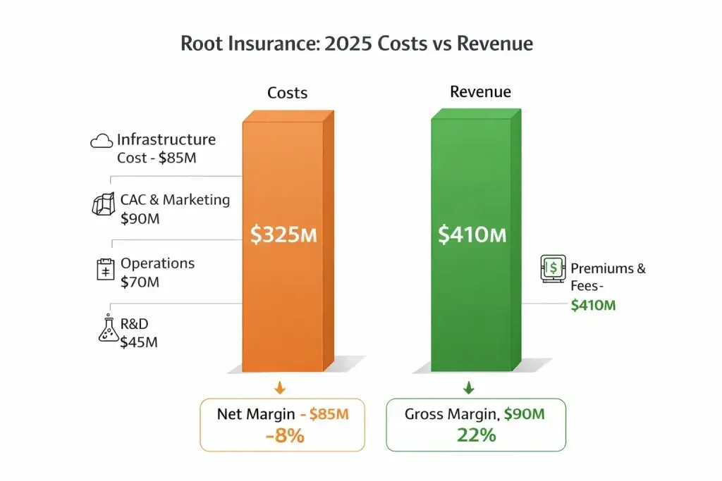 Root Insurance Revenue Model: How Root Insurance Makes Money in 2026 2 Cost vs Revenue visualization Root Insurance