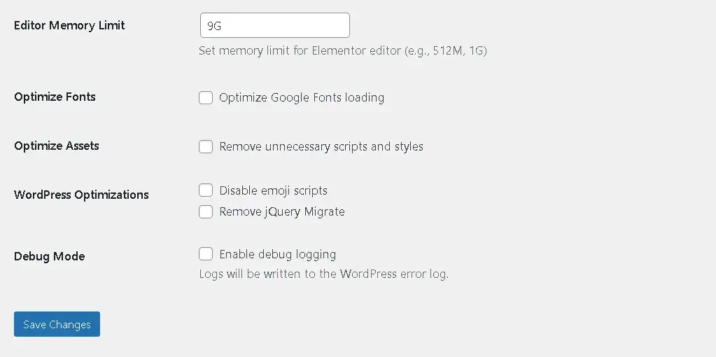How to Use MCXย Elementorย Editor Optimizer (Step-by-Step)ย 6 Elementor memory and performance optimization settings in WordPress.