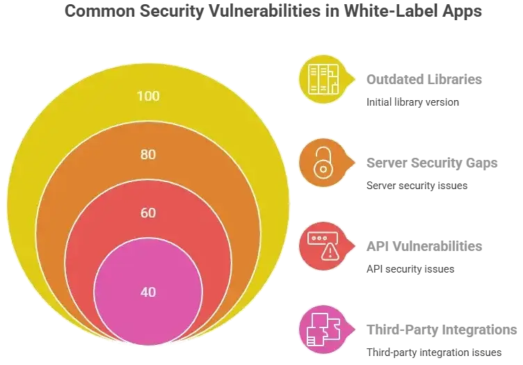 White-Label Apple AI Realm App Security: Risks, Compliance & Best Practices (2026) 1 Technical vulnerabilities infographic showing key security risks in a white-label Apple AI Realm app including server, API, authentication, and integrations