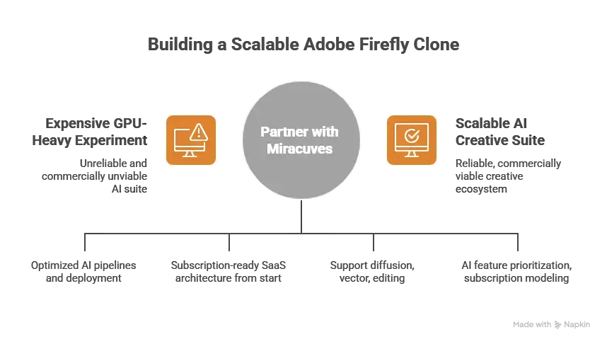Best Adobe Firefly Clone Scripts 2026 Build an AI Creative Suite Platform 1 Entrepreneur managing an Adobe Firefly clone AI creative suite with GPU-optimized rendering dashboard and SaaS subscription analytics