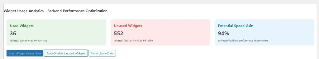How to Use MCXย Elementorย Editor Optimizer (Step-by-Step)ย 4 Auto-disable action button in Elementor optimizer used to automatically turn off unused widgets in WordPress.