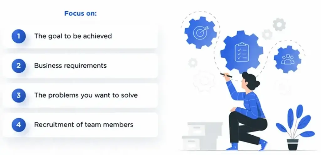 Best Tech Stack for Mobile App Development 2 steps for choosing the right technology stack showing goals requirements problems and team planning