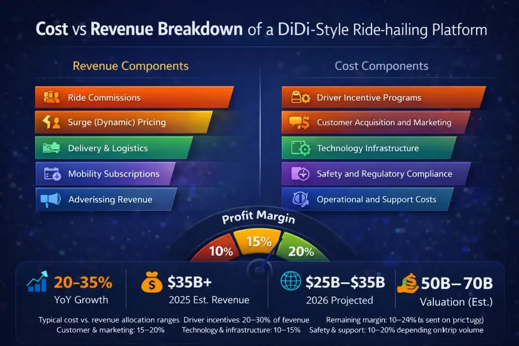DiDi Revenue Model: How Ride-Hailing Platforms Make Money in 2026 2 Cost vs Revenue breakdown didi