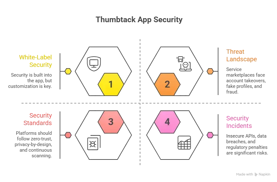 White-Label Thumbtack App Security: Risks, Compliance & Safety in 2026 1 Infographic explaining white-label Thumbtack app security risks, standards, and threat landscape