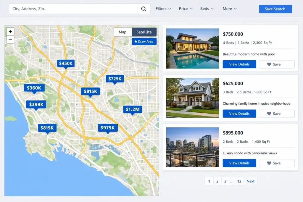 What Is Rightmove and How Does It Work? 2 Real estate property search map with home listings and prices displayed across the city