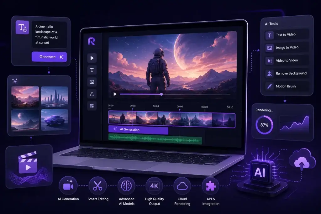 Best Runway ML Clone Script 2026 : Build Your Own AI Video Generation Platform 1 Runway ML clone AI video generation platform with text to video, image to video, and advanced editing dashboard