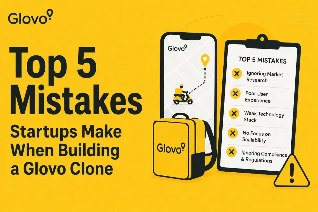 Top mistakes startups make when building a Glovo clone app including poor UX, weak tech stack, scalability, and compliance issues