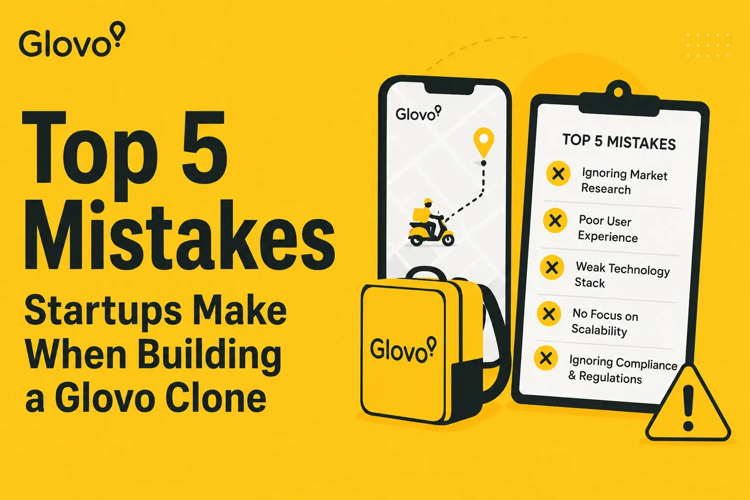 Top mistakes startups make when building a Glovo clone app including poor UX, weak tech stack, scalability, and compliance issues