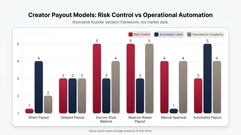 Escrow and Split-Payout Architectures for Content Subscription Platforms 2 Creator payout model comparison chart for OnlyFans clone script and escrow payment architecture