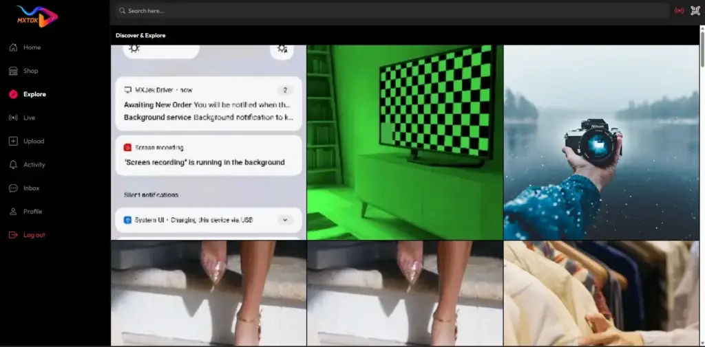 Moj Clone Script: Running One Short-Video Build Across Many Languages 2 Short video platform explore page displaying trending content categories, media thumbnails, search functionality, and content discovery grid