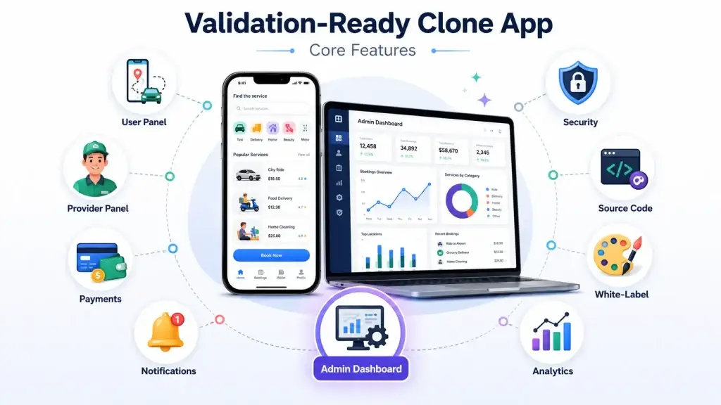 Clone App Development: The Fastest Way to Validate a Market Without Starting From Zero 1 Validation-Ready Clone App Core Features