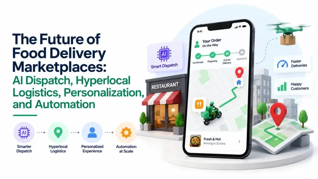 Future of food delivery marketplaces with AI dispatch, hyperlocal logistics, personalization, and automation