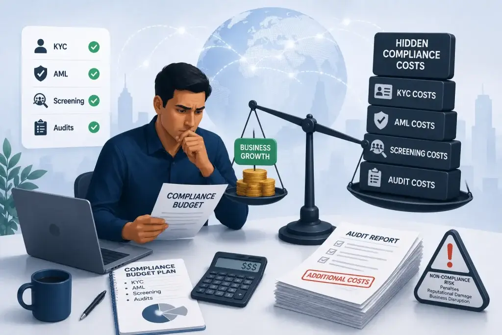 The Hidden Cost of Remittance Compliance: Budgeting for KYC, AML, Screening, and Audits 1 Founder analyzing hidden remittance compliance costs including KYC, AML, screening, and audit expenses
