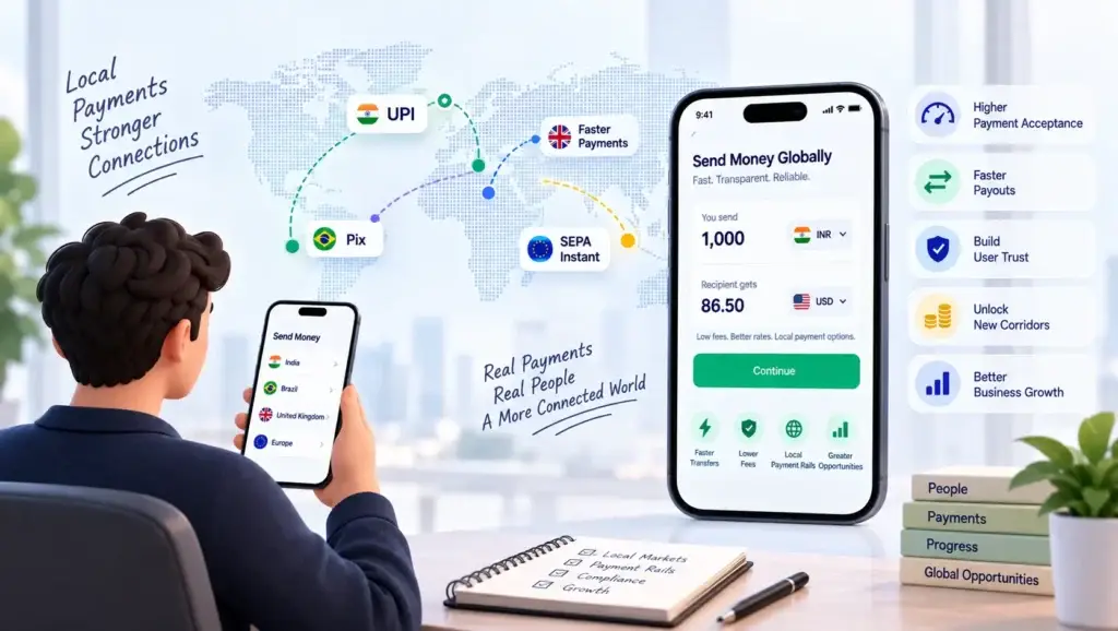 Local Payment Rails Integration for Wise Clone Apps: UPI, Pix, Faster Payments, and SEPA Instant 1 Local payment rails integration for Wise clone apps using UPI, Pix, Faster Payments, and SEPA Instant for international transfers.