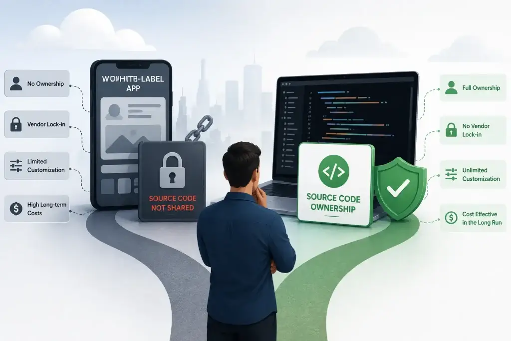 The Truth About White-Label Apps: Why Source Code Ownership Matters 1 Founder comparing white-label app solutions with and without source code ownership