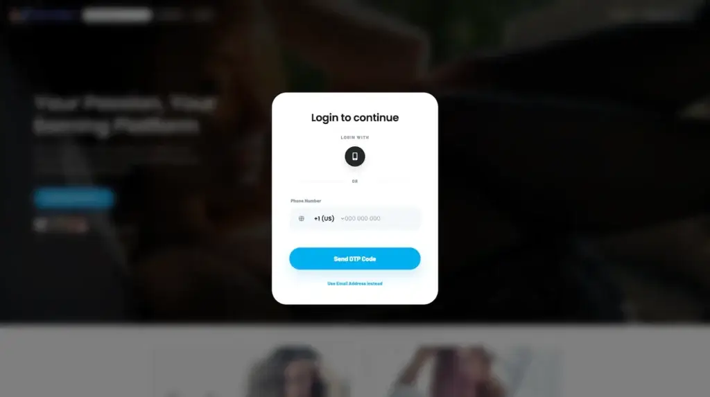 IsMyGirl Clone 41 Miracuves login page with phone number and OTP code fields