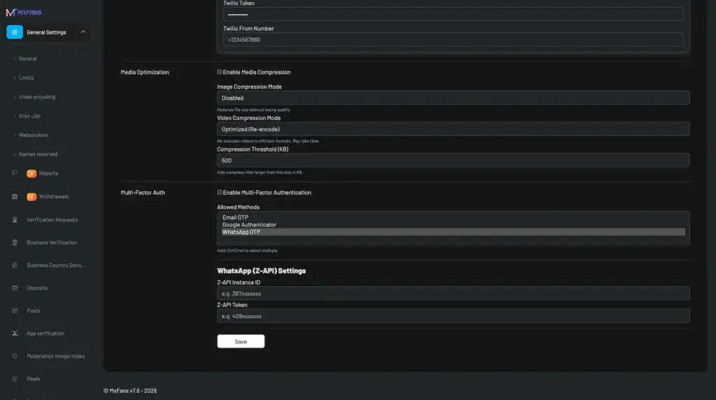 IsMyGirl Clone 34 MXFANS General Settings Page