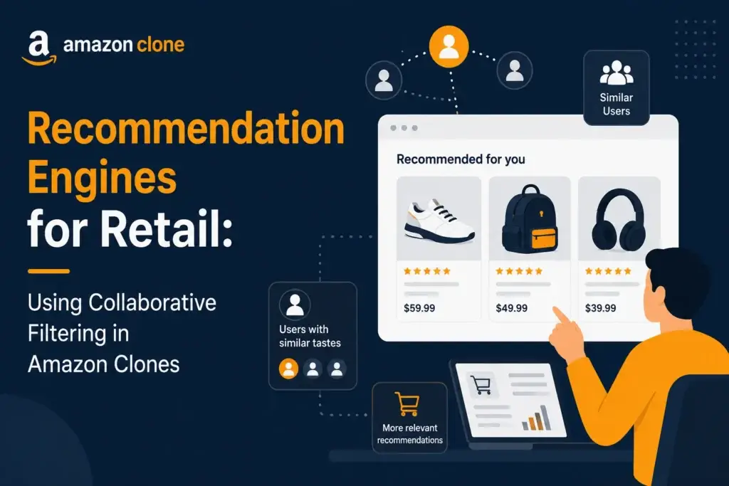 Amazon clone recommendation engine interface with product suggestions and collaborative filtering system