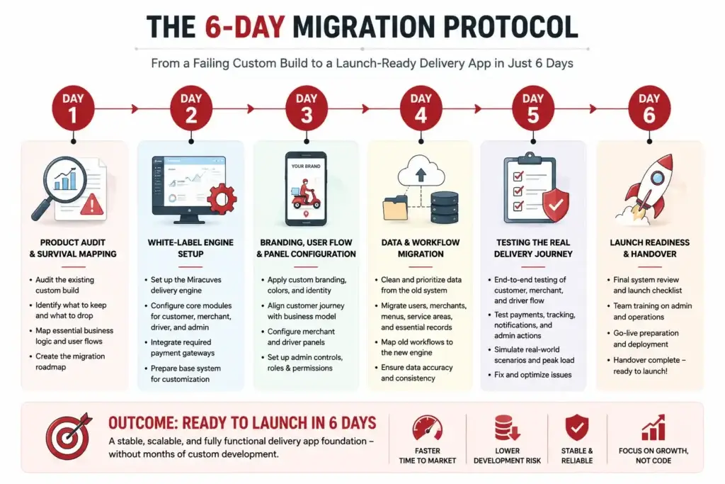 6 Days to Market: How We Saved a Dying Delivery Startup Without Rewriting Their Code 2 6 day migration protocol for white label delivery app launch