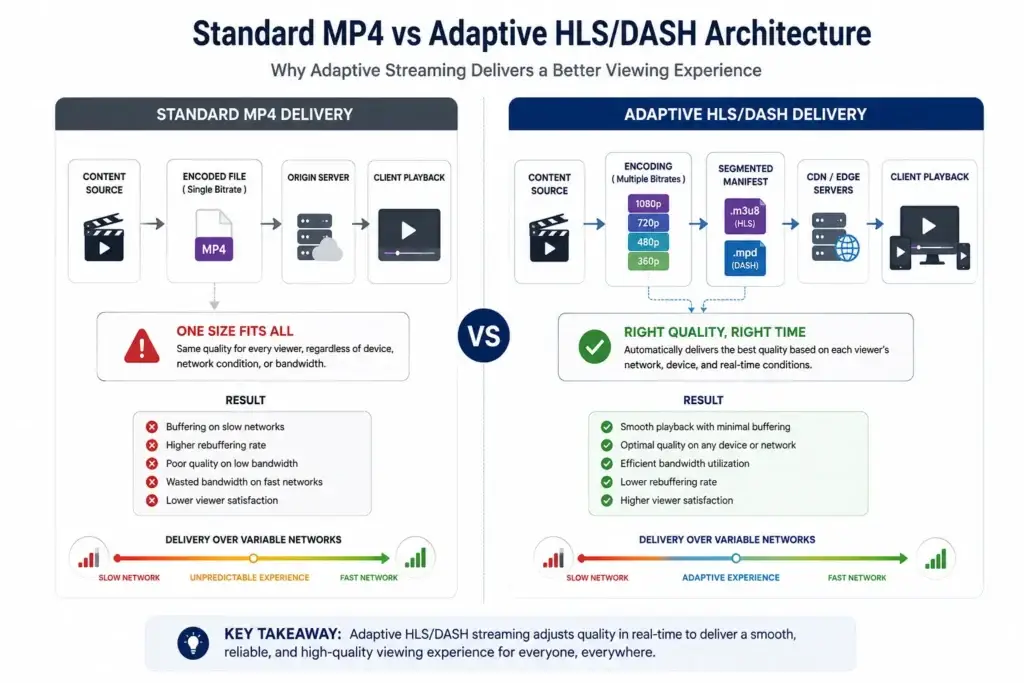 Beating the AWS Tax: How Our OTT Engine Cuts Streaming Bandwidth Costs by 45% 1 Standard MP4 delivery compared with adaptive HLS DASH streaming for reducing OTT bandwidth costs
